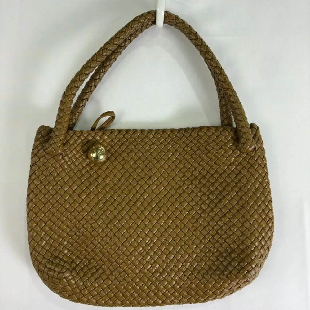 Bottega Veneta Tan Intrecciato Woven Shoulder Bag with Gold Button - Picture 3 of 8